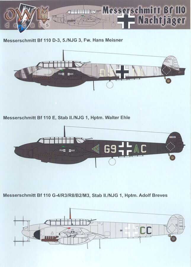 Owl Decals 1/48 German MESSERSCHMITT Bf-110 NACHTJAGER Night Fighter | eBay