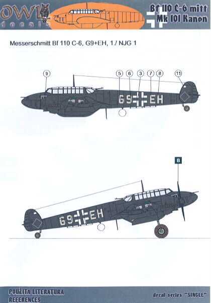 Owl Decals 1 72 Messerschmitt BF 110c 6 with MK 101 Cannon