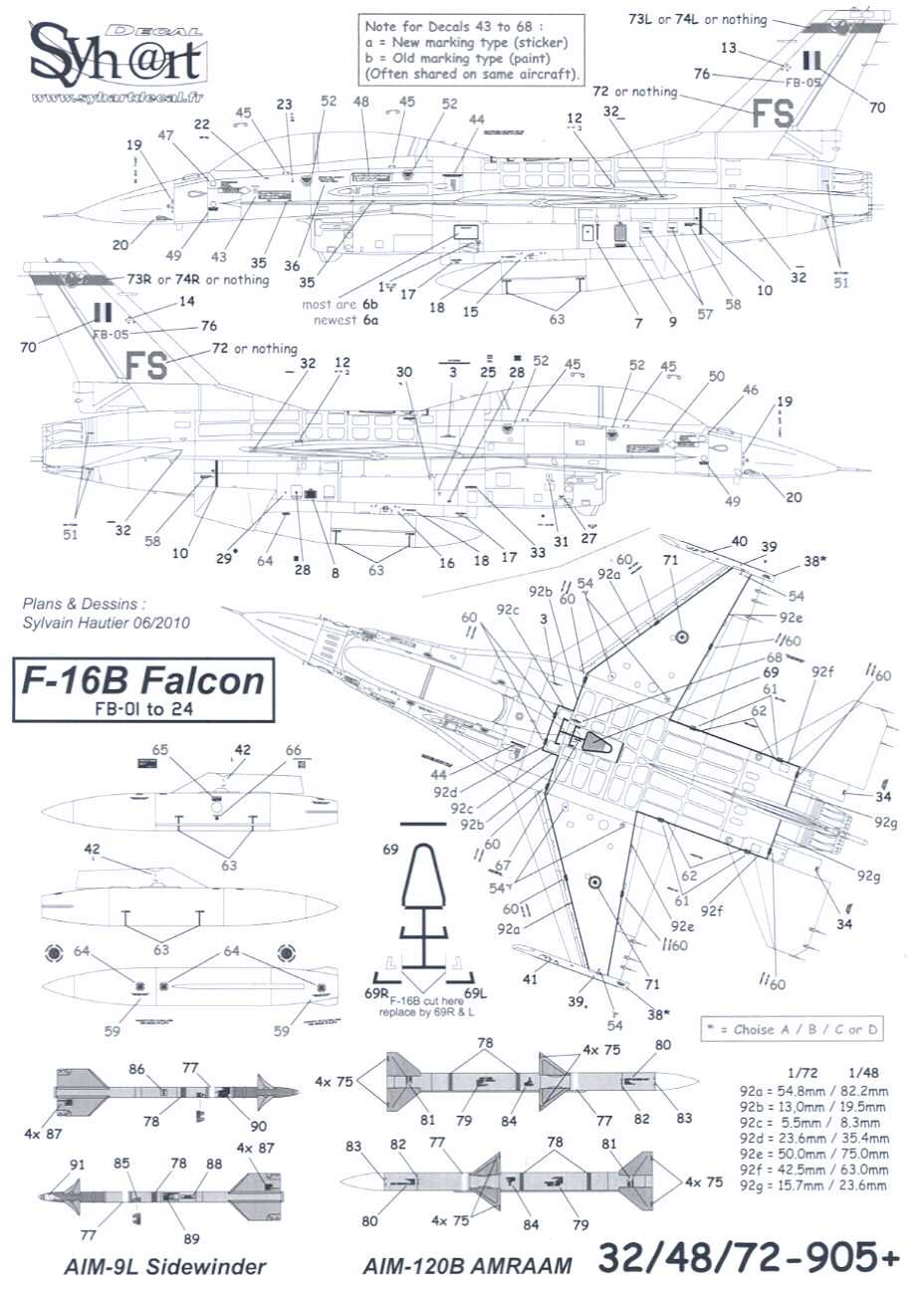 Syhart Decals 1/32 GENERAL DYNAMICS F 16A/B FALCON Belgian Air Force 