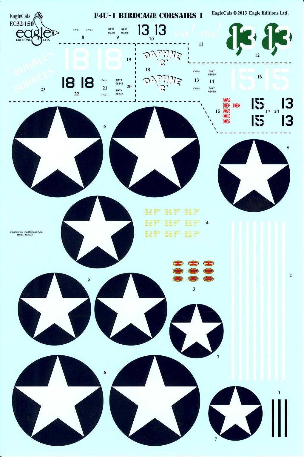 EagleCals Decals 1/32 VOUGHT F4U-1 BIRDCAGE CORSAIR Fighters Part 1 | eBay