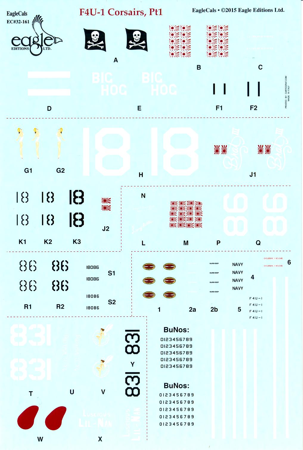 EagleCal Decals 1/32 VOUGHT F4U-1 CORSAIR American WWII Fighter Part 1 ...