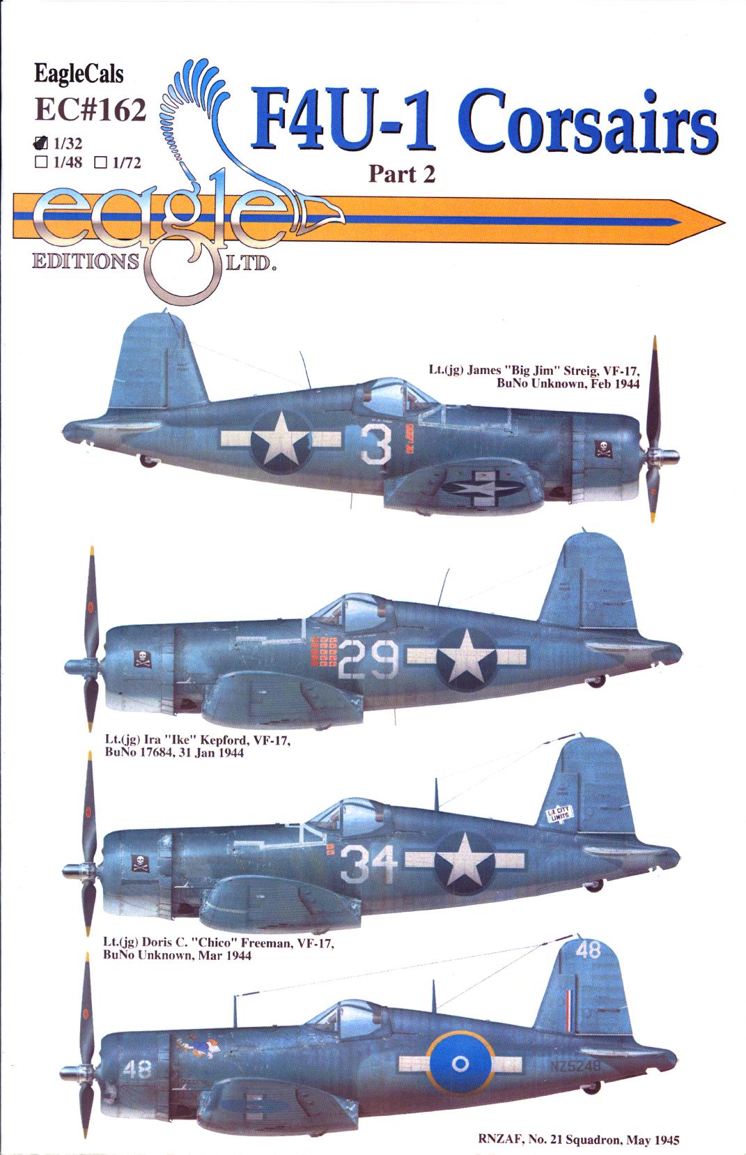 EagleCal Decals 1/32 VOUGHT F4U-1 CORSAIR U.S. Navy WWII Fighter Part 2 ...