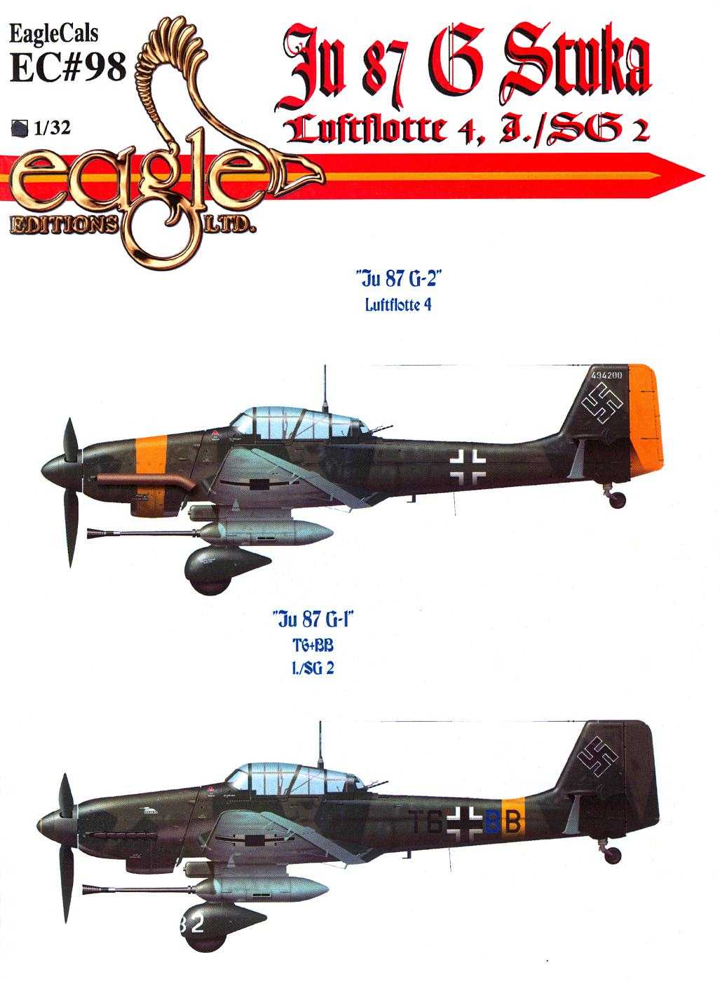 EagleCals Decals 1/32 JUNKERS Ju-87G STUKA Luftflotte 4 & L/SG 2 | eBay