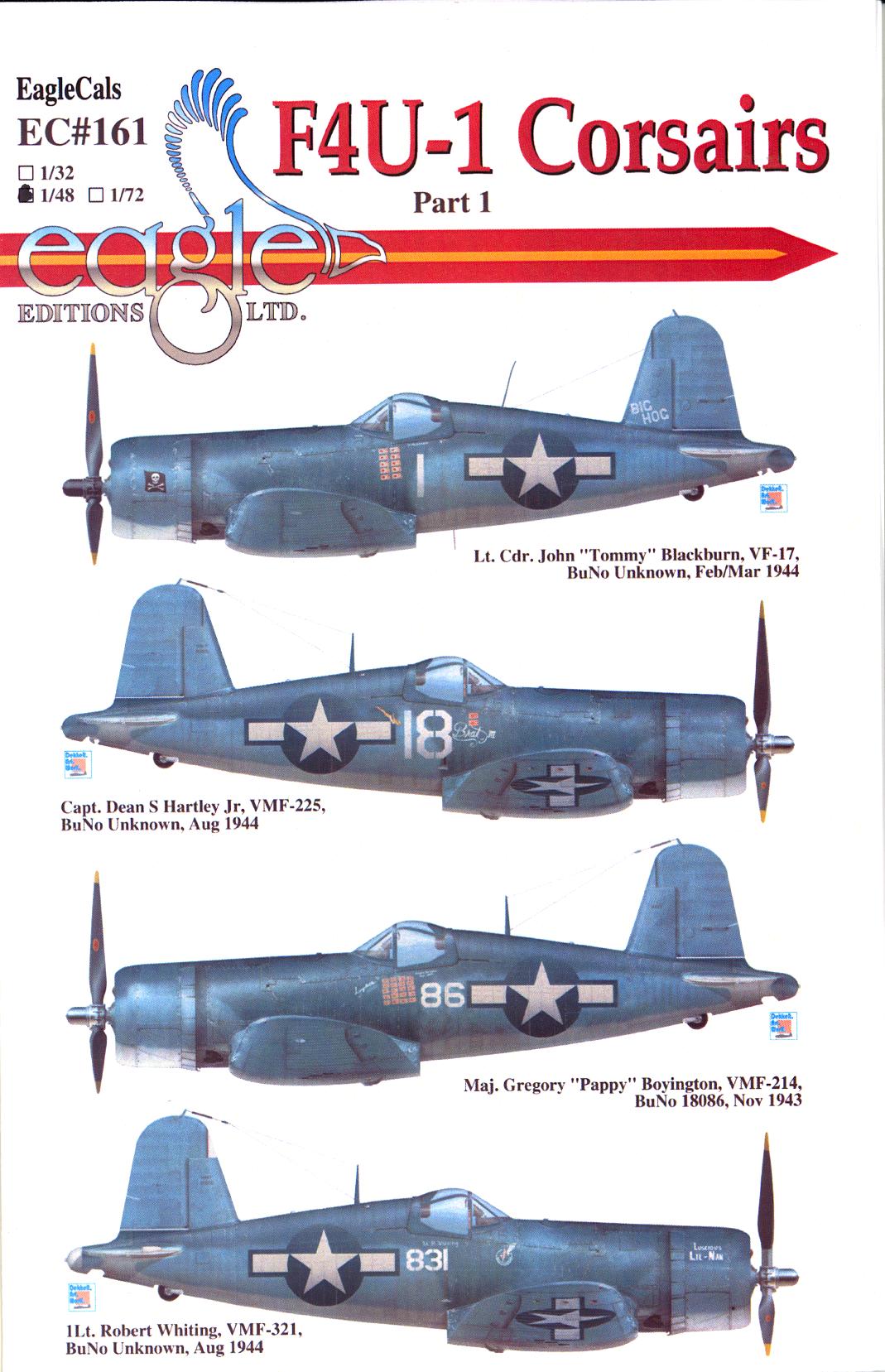 Eaglecal Decals 1 48 Vought F4u 1 Corsair American Wwii Fighter Part 1 ...