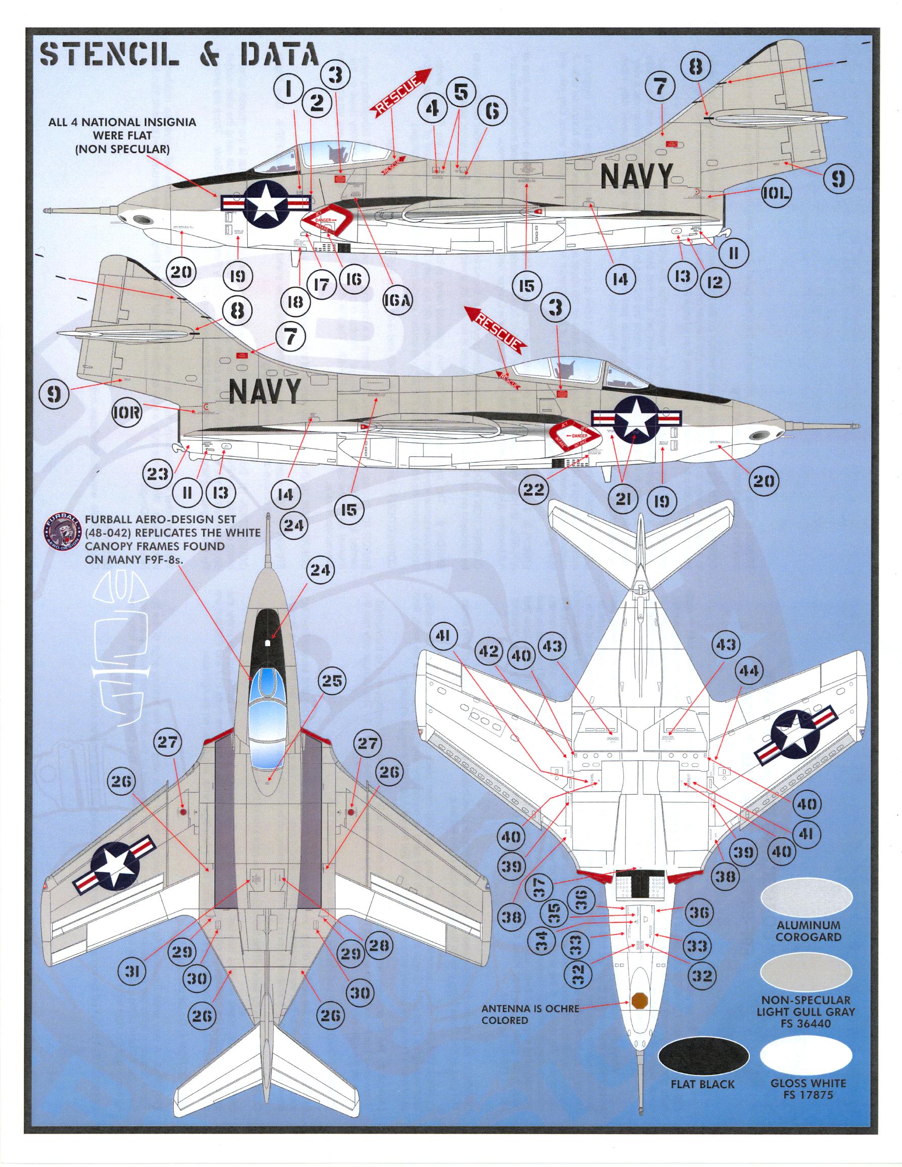 Furball Decals 1/48 GRUMMAN F9F-8 & FPF-8P COUGAR Gray & White Colorful ...