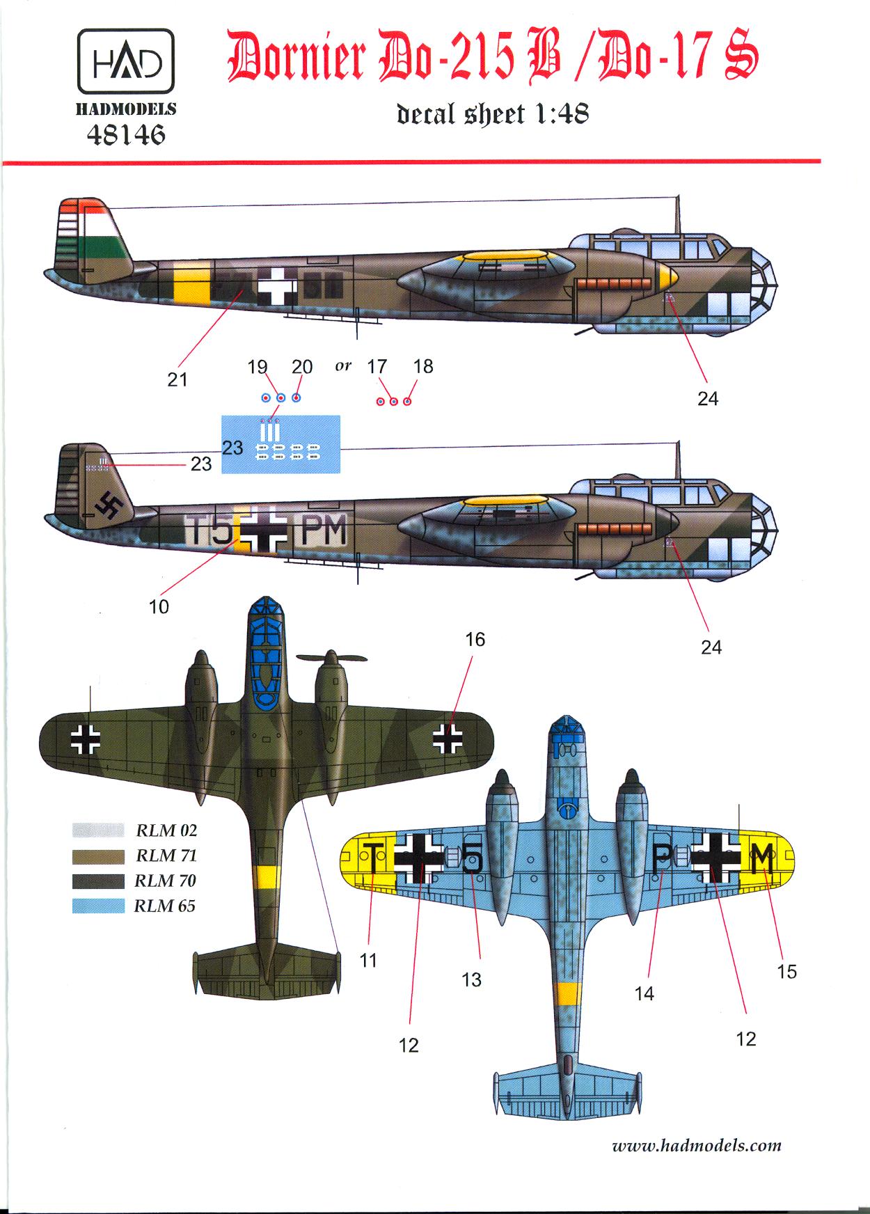 Hungarian Aero Decals 1/48 DORNIER Do-215B & DORNIER Do-17S German ...