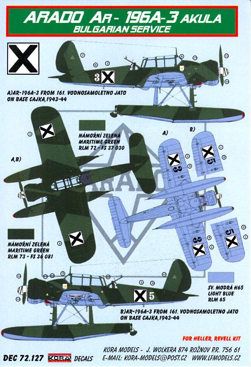 Kora Decals 1 72 Arado AR 196 Floatplane Bulgarian Air Force