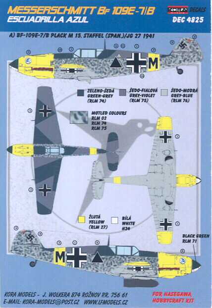 KORA Decals 1/48 MESSERSCHMITT Bf 109E Escuadrilla Azul  