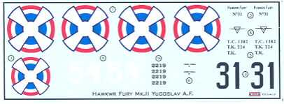 KORA Decals 1/72 YUGOSLAVIAN HAWKER FURY Mk II  