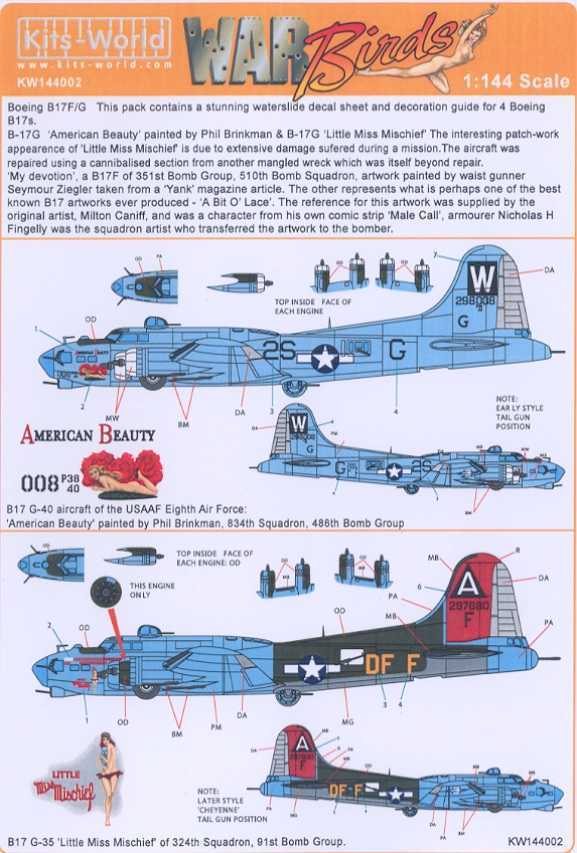 Kits World Decals 1/144 BOEING B-17F/G FLYING FORTRESS Nose Art | eBay