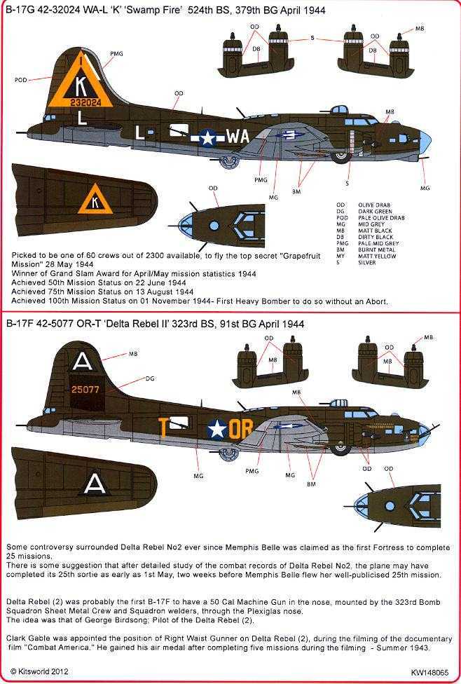 Kits World Decals 1/48 BOEING B-17 FLYING FORTRESS Swamp Fire & Delta ...