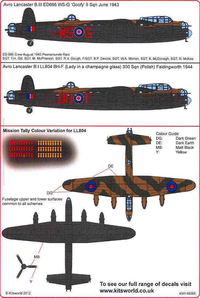 Kits World Decals 1/48 AVRO LANCASTER 9 Squadron & 300 Polish Squadron ...