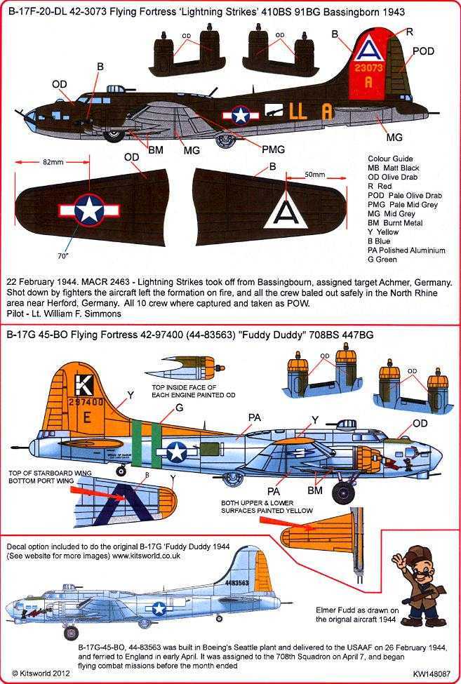 Kits World Decals 1/48 B-17 FLYING FORTRESS Lightning Strike & Fuddy ...