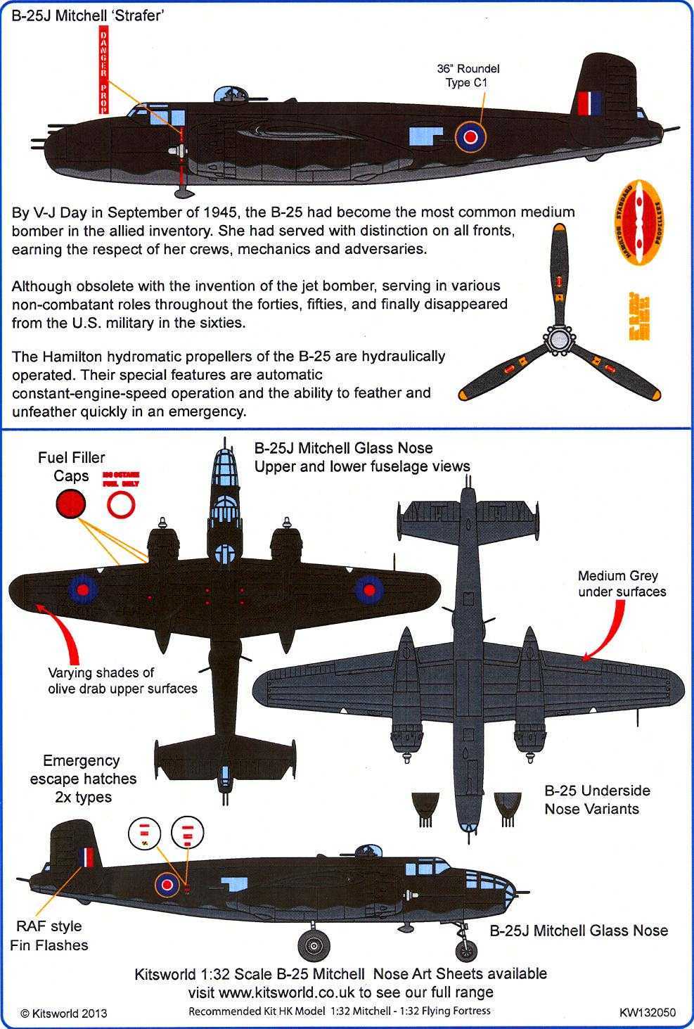 Kits World Decals 1/32 B-25 MITCHELL Roundels & Stencils for R.A.F ...