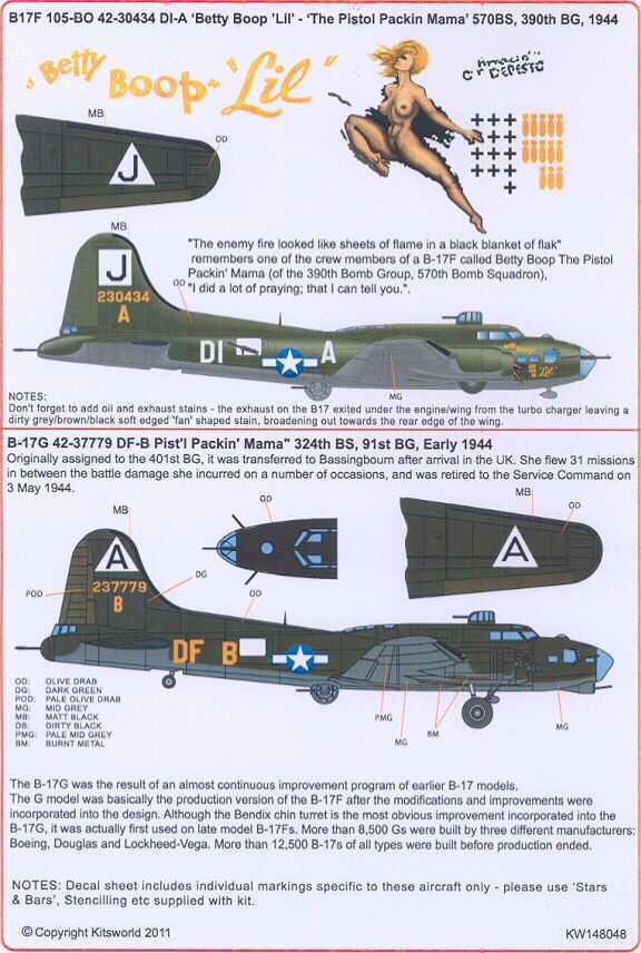 Kits World Decals 1/48 BOEING B-17 FLYING FORTRESS 390th & 91st Bomb Groups