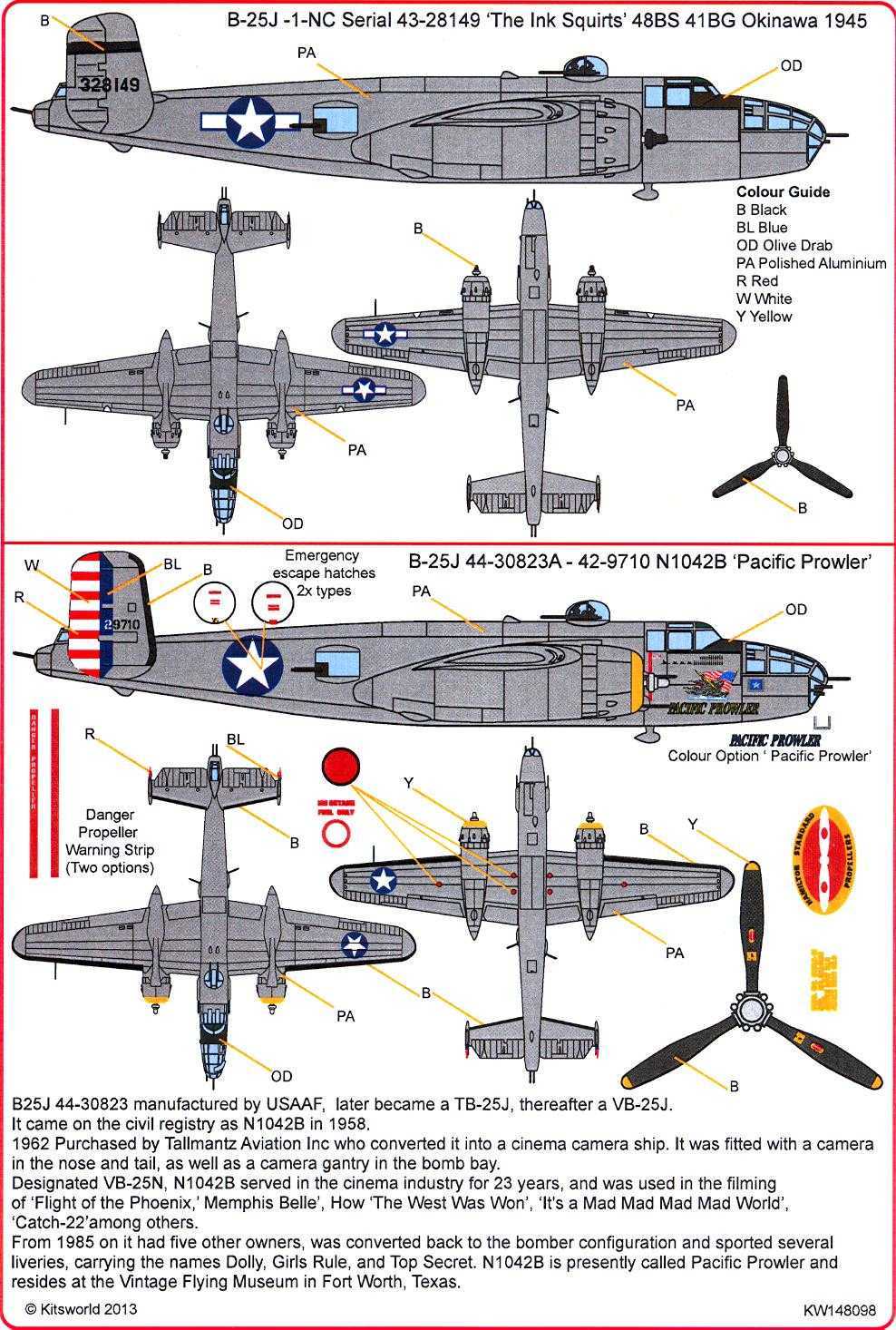 Kits World Decals 1/48 B-25J MITCHELL Bomber Pacific Prowler & The Ink ...