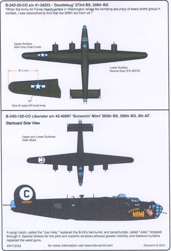 Kits World Decals 1/72 CONSOLIDATED B-24 LIBERATOR Doodlebug & Screamin ...