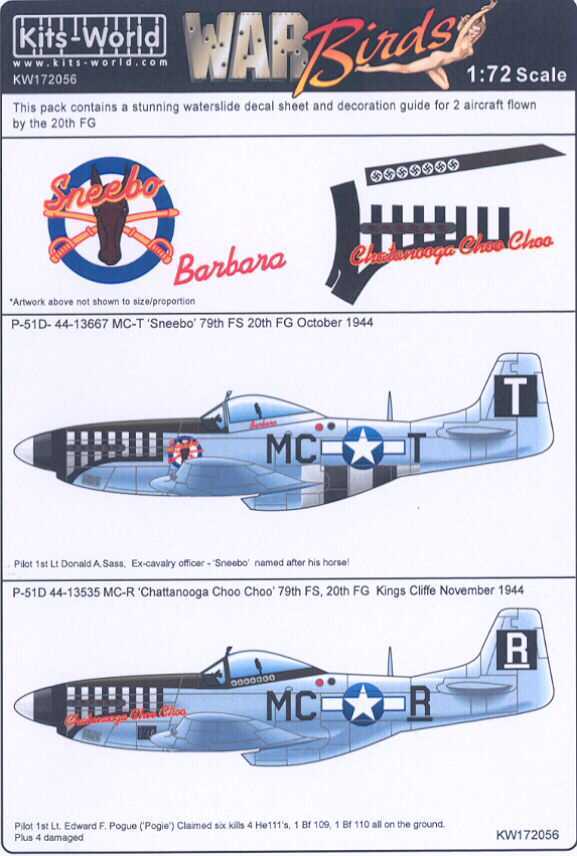 Kits World Decals 1/72 NORTH AMERICAN P-51D MUSTANG 20th Fighter Group ...