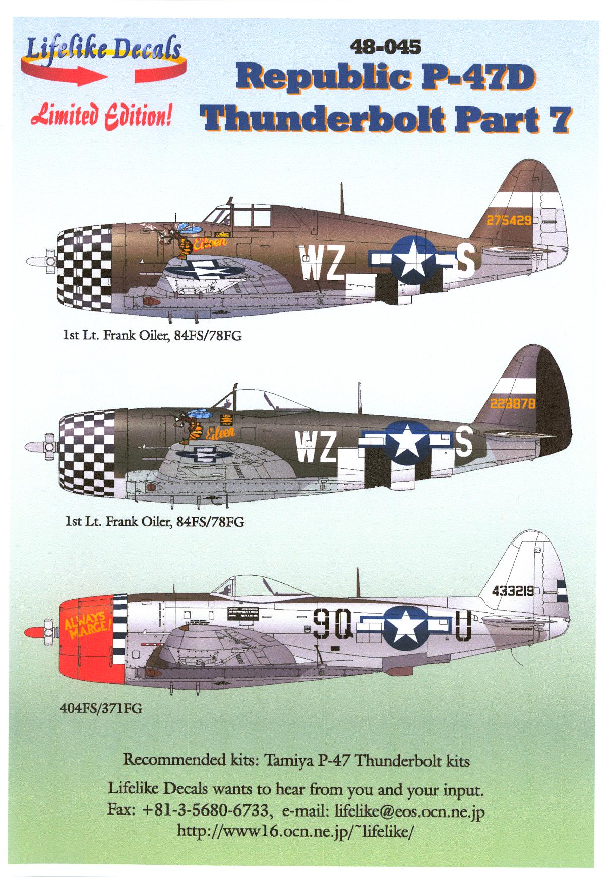 LIFELIKE DECALS 1/48 REPUBLIC P-47D THUNDERBOLT Part 7 $23.61 - PicClick CA