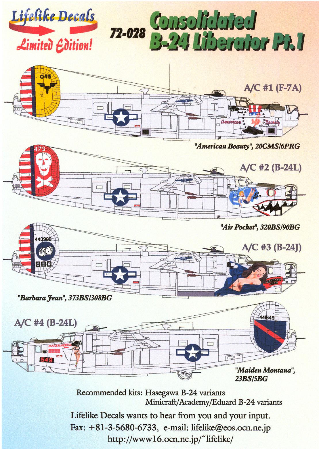 Lifelike Decals 1/72 CONSOLIDATED B-24 LIBERATOR Bomber Part 1 | eBay