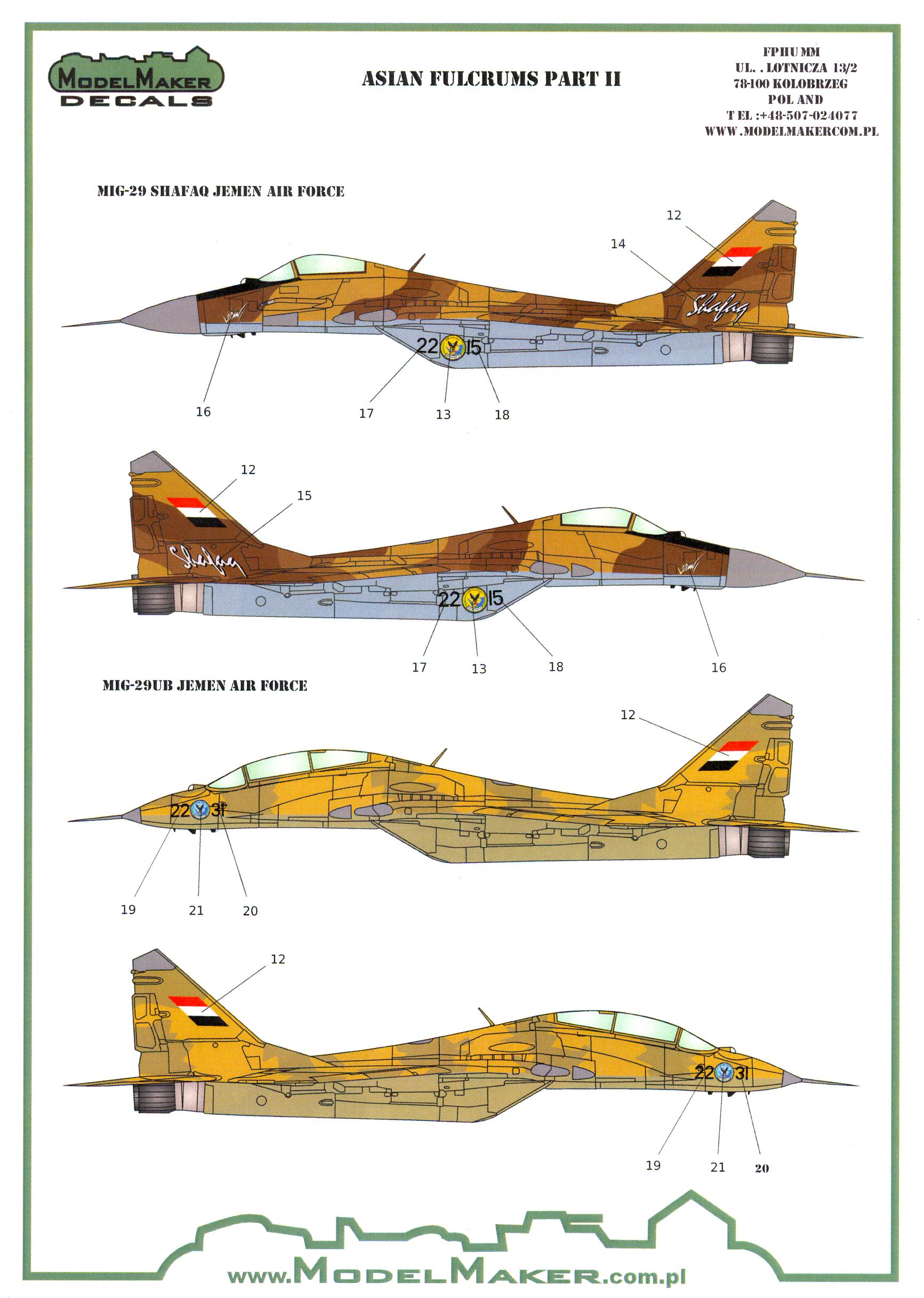 Model Maker Decals 1/48 MiG-29 FULCRUM ASIAN AIR FORCES Part 2