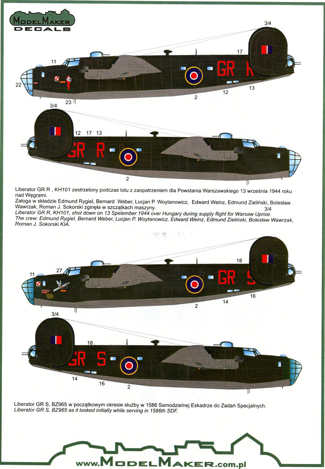 Model Maker Decals 1/48 POLISH B-24 LIBERATOR British Squadrons Part 2