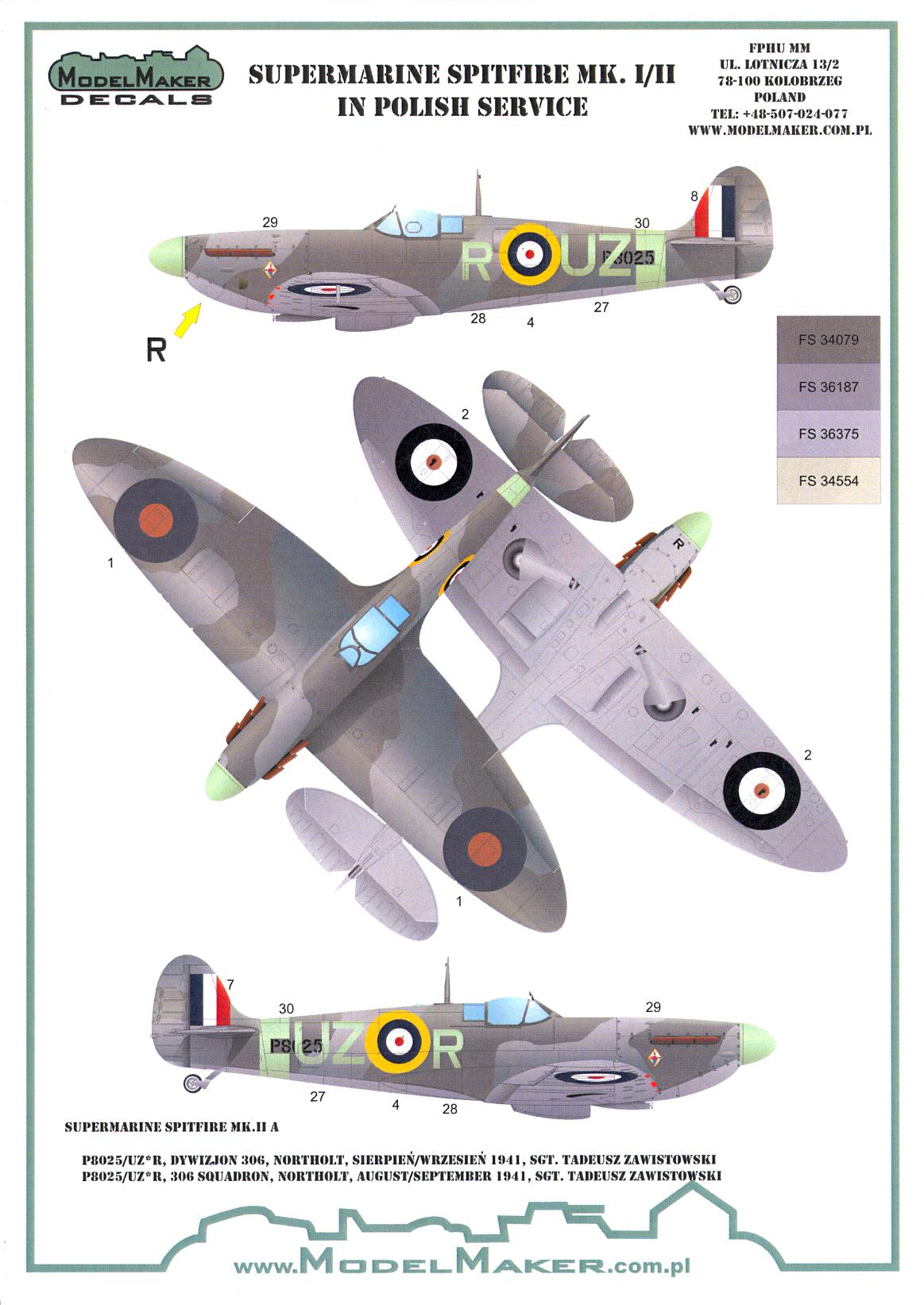 Model Maker Decals 1/48 SUPERMARINE SPITFIRE Mk.IA & Mk.IIA Polish Air ...