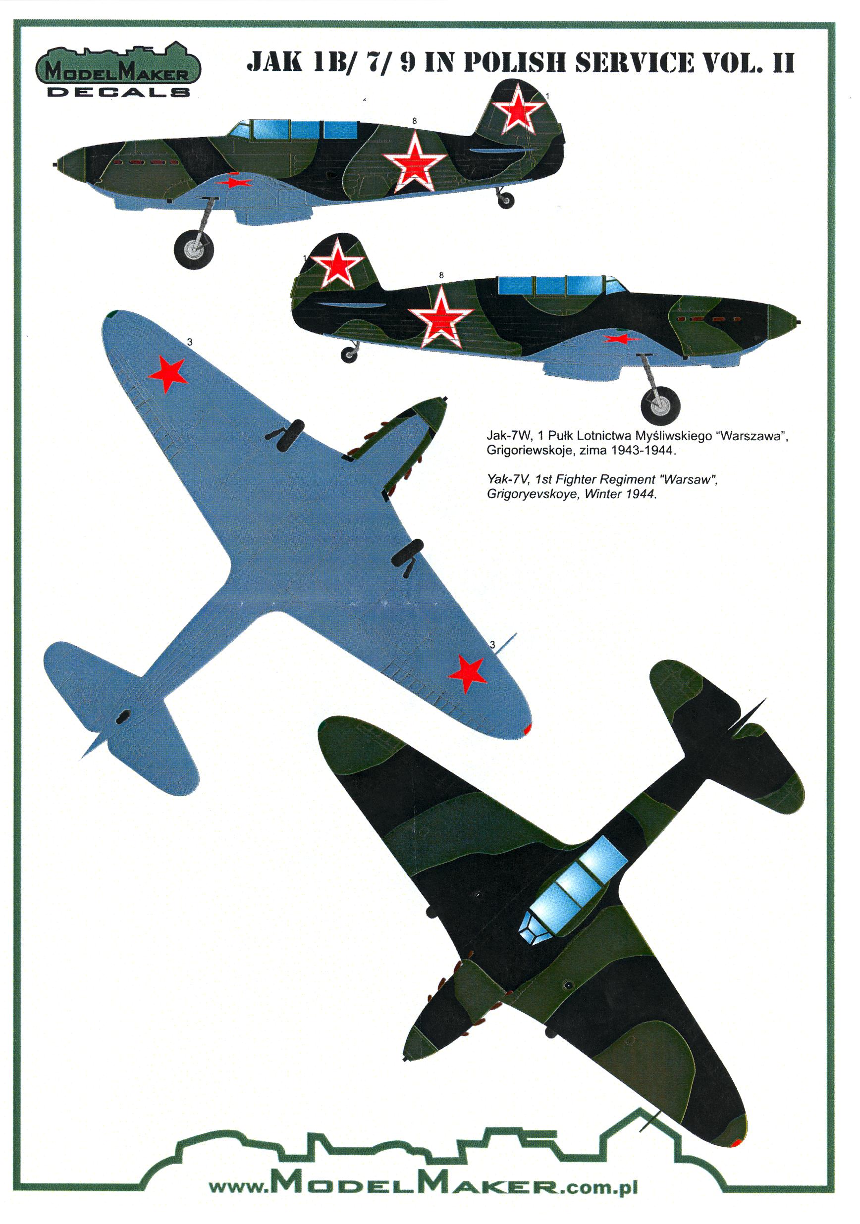 Model Maker Decals 1/72 YAKOVLEV Yak-1 Yak-7 & Yak-9 Fighters Polish ...