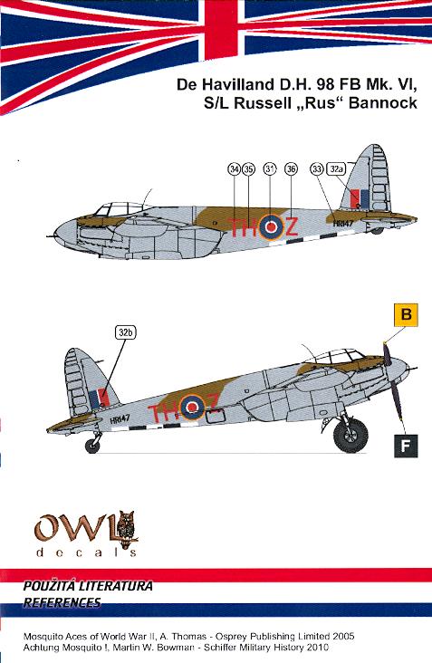   Decals 1/72 DE HAVILLAND D.H.98 MOSQUITO FB Mk.VI Russell Rus Bannock