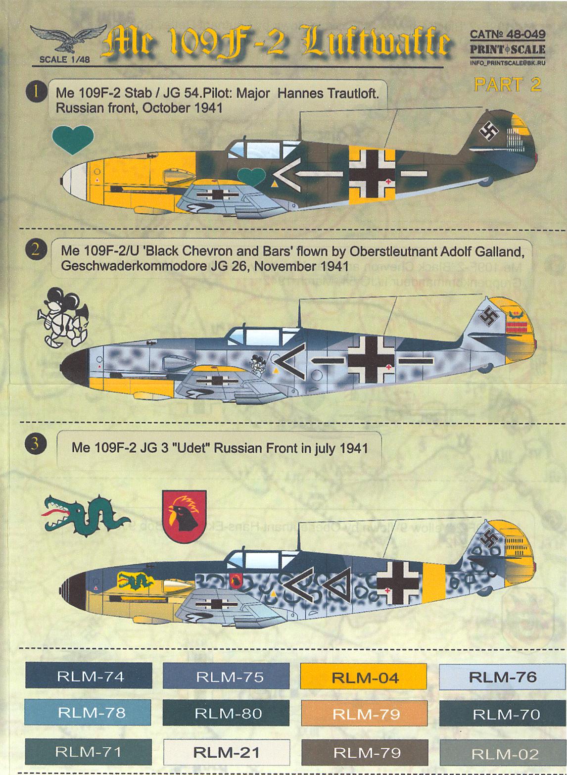 Print Scale Decals 1/48 MESSERSCHMITT Bf-109F-2 Fighter Part 2