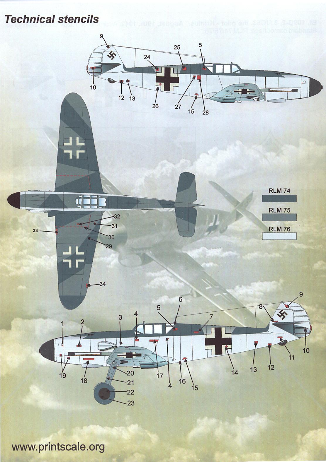 Print Scale Decals 1/48 MESSERSCHMITT Bf-109G GUSTAV German Fighter