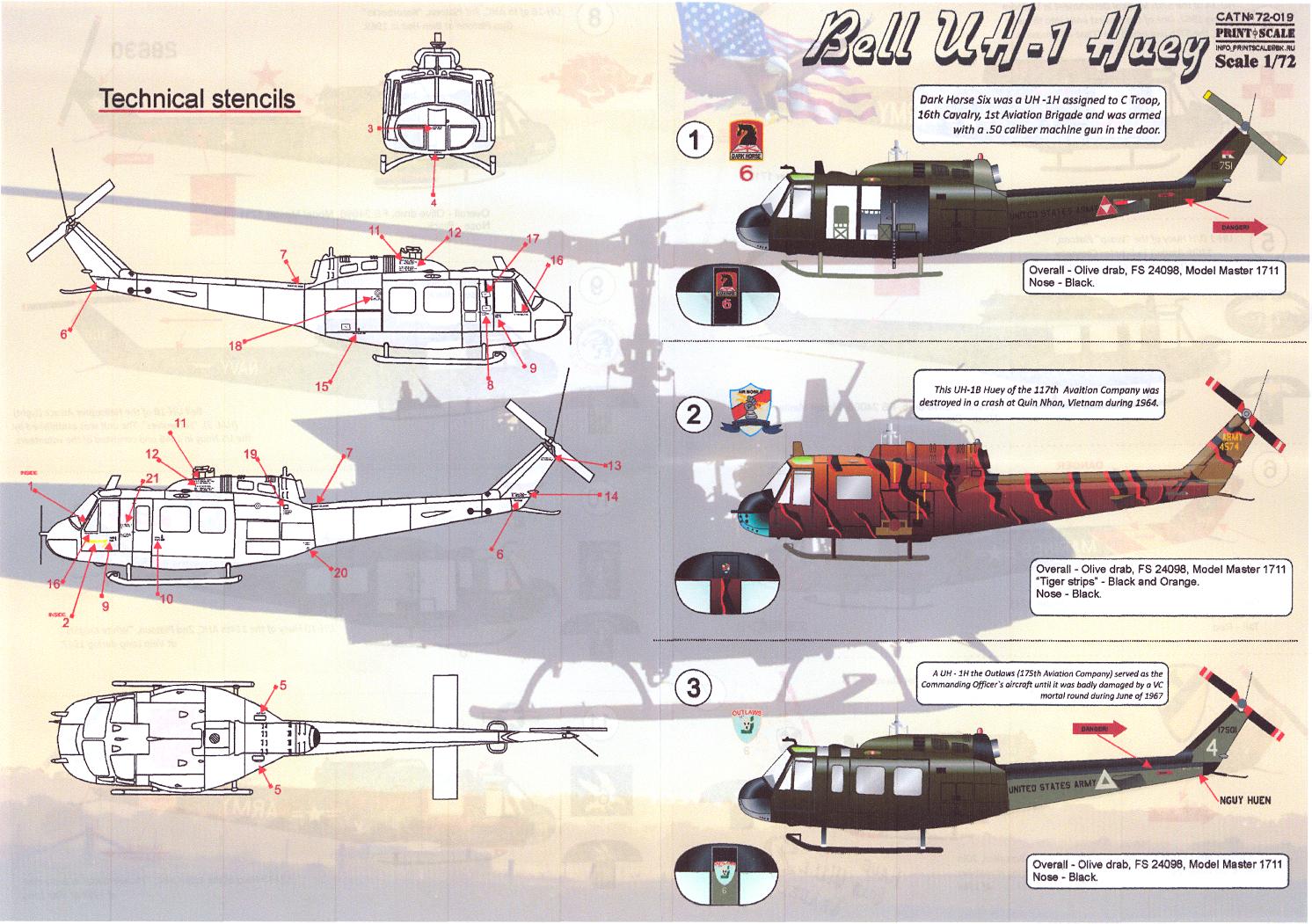 Print Scale Decals 1/72 BELL UH-1 HUEY Helicopter | eBay