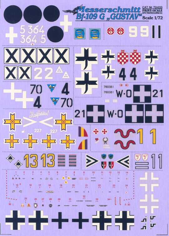 Print Scale Decals 1/72 MESSERSCHMITT Bf 109G GUSTAV Fighter  