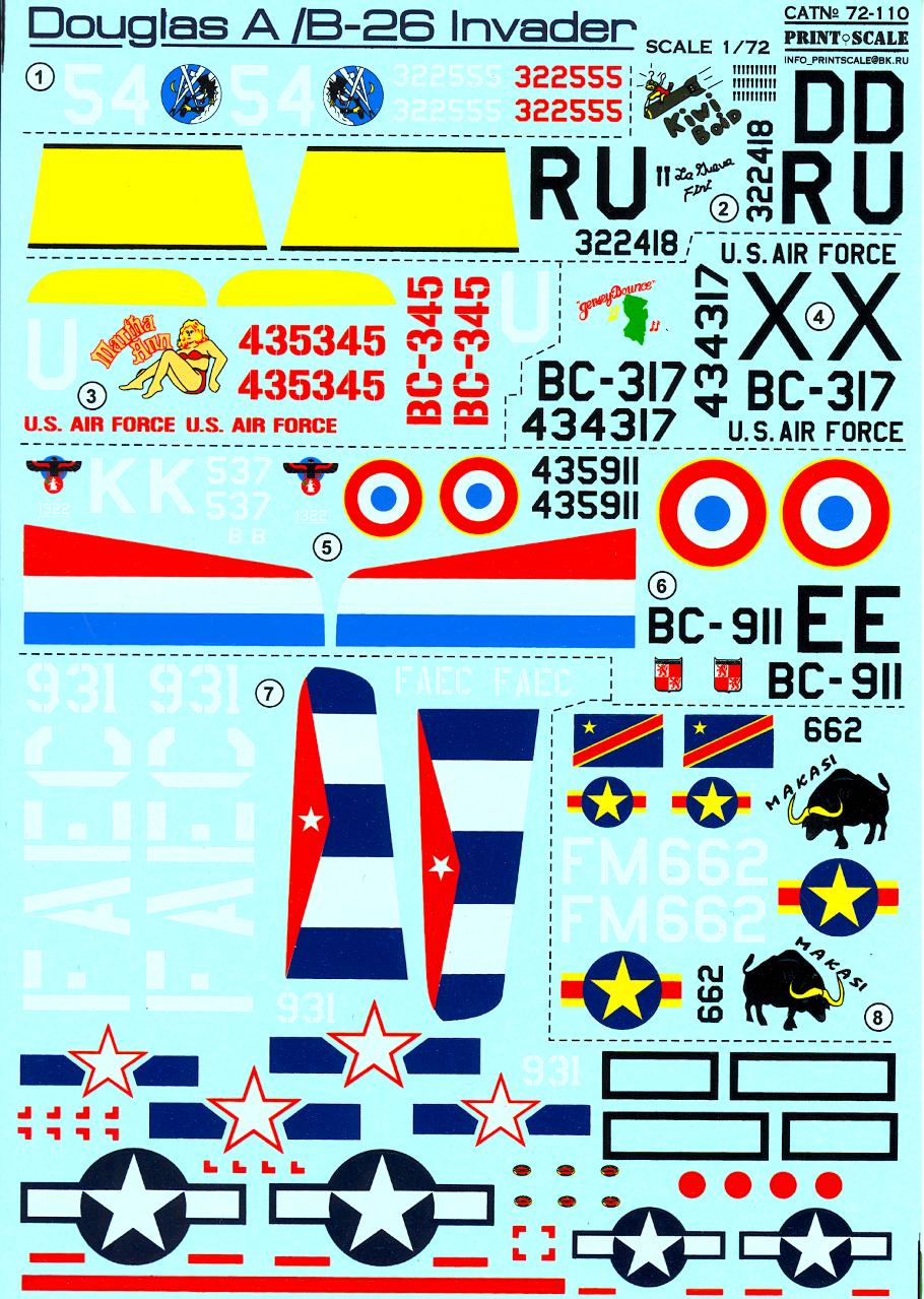 Print Scale Decals 1/72 DOUGLAS A-26 & B-26 INVADER Bomber | eBay