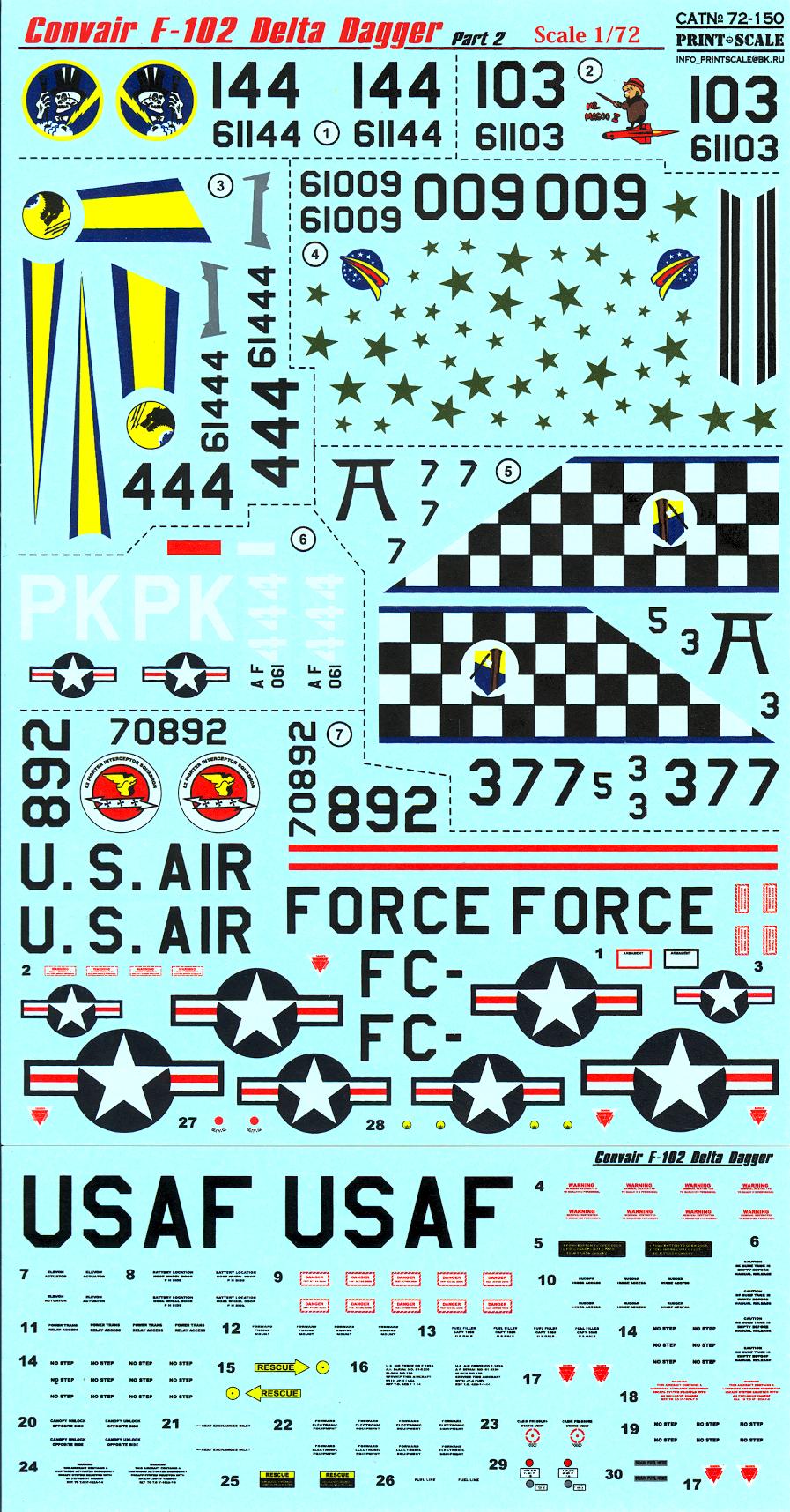 Print Scale Decals 1/72 CONVAIR F-102 DELTA DAGGER Jet Fighter Part 2 ...