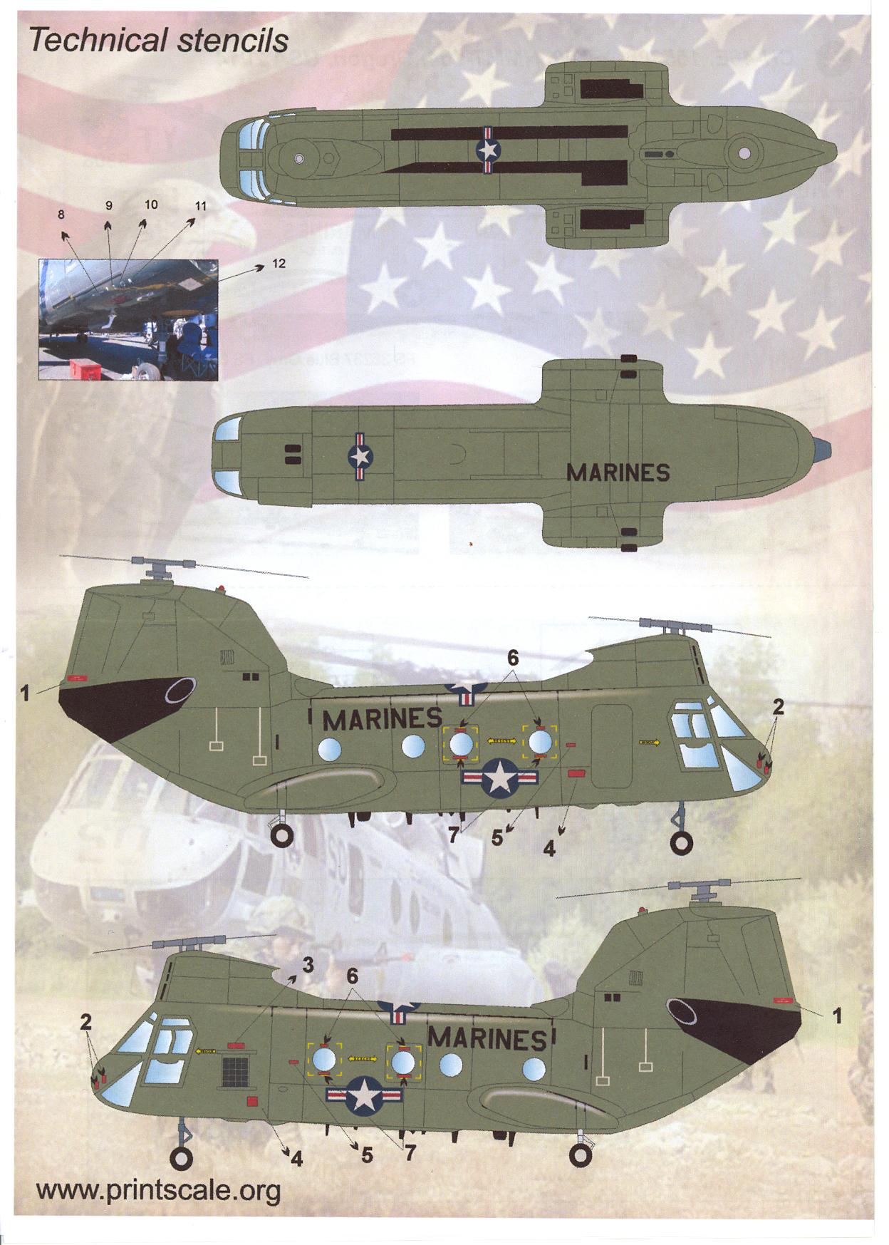 Print Scale Decals 1/72 BOEING VERTOL 107 Helicopter U.S. Marine Corps ...