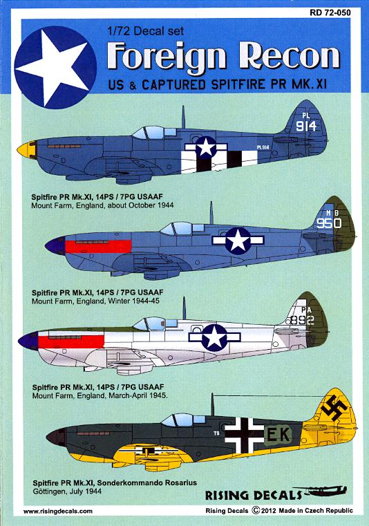 Rising Decals 1/72 FOREIGN RECON U.S. & Captured Spitfire PR Mk.XI ...