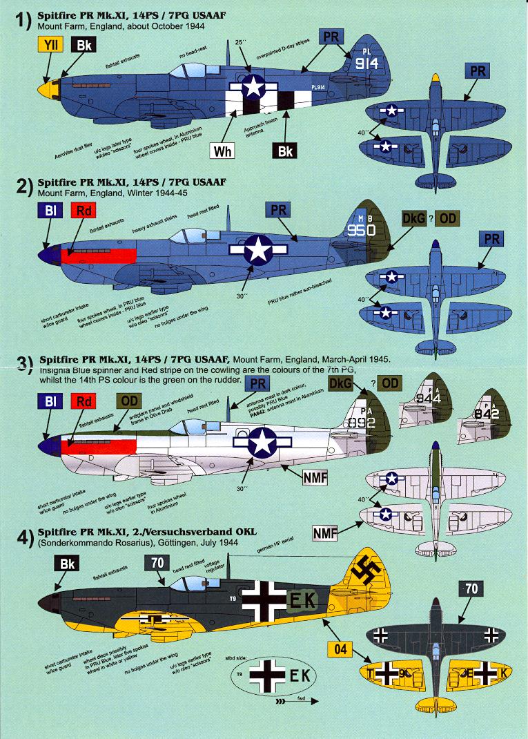 Rising Decals 1/72 FOREIGN RECON U.S. & Captured Spitfire PR Mk.XI ...