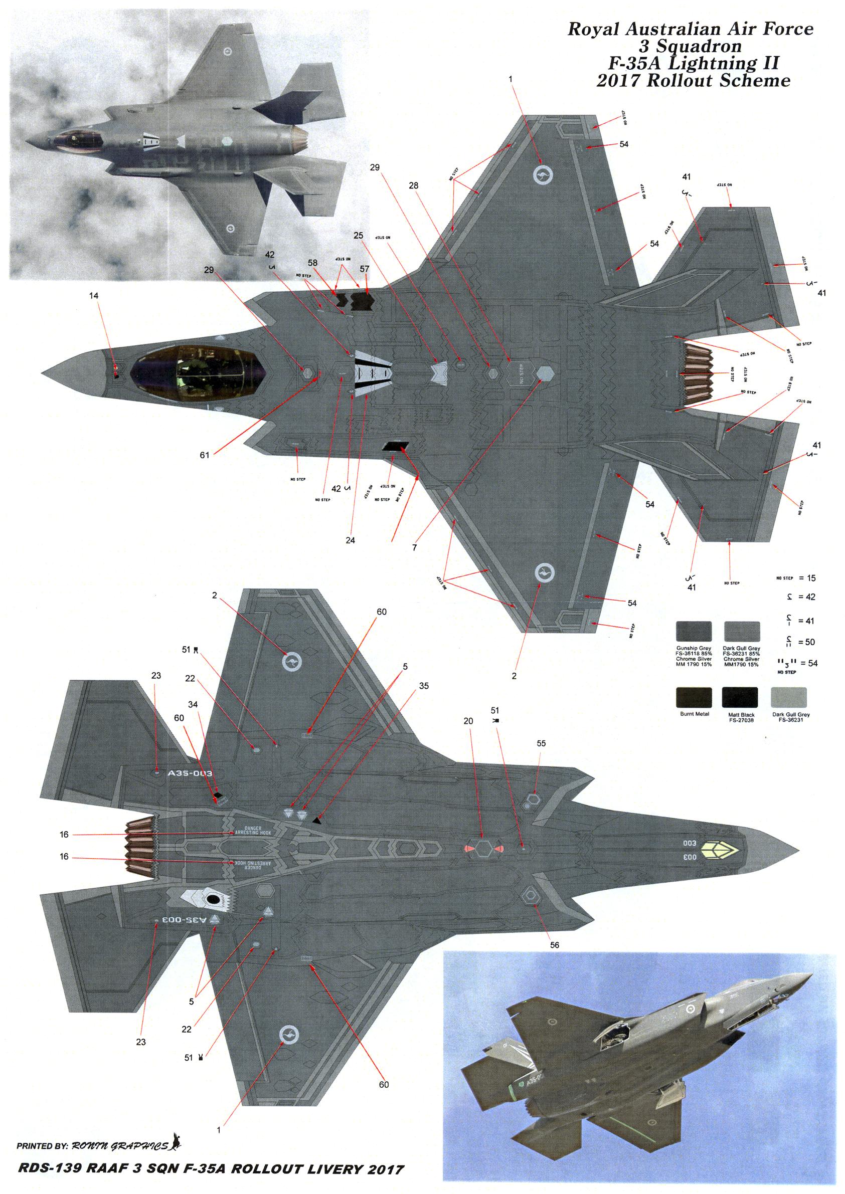 Ronin Decals 1/48 RAAF 3 Squadron F-35A LIGHTNING II 2017 ROLLOUT ...