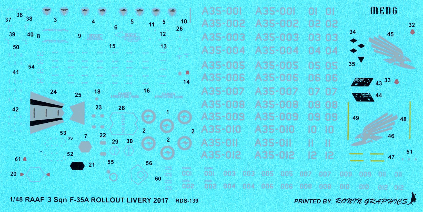 Ronin Decals 1/48 RAAF 3 Squadron F-35A LIGHTNING II 2017 ROLLOUT ...