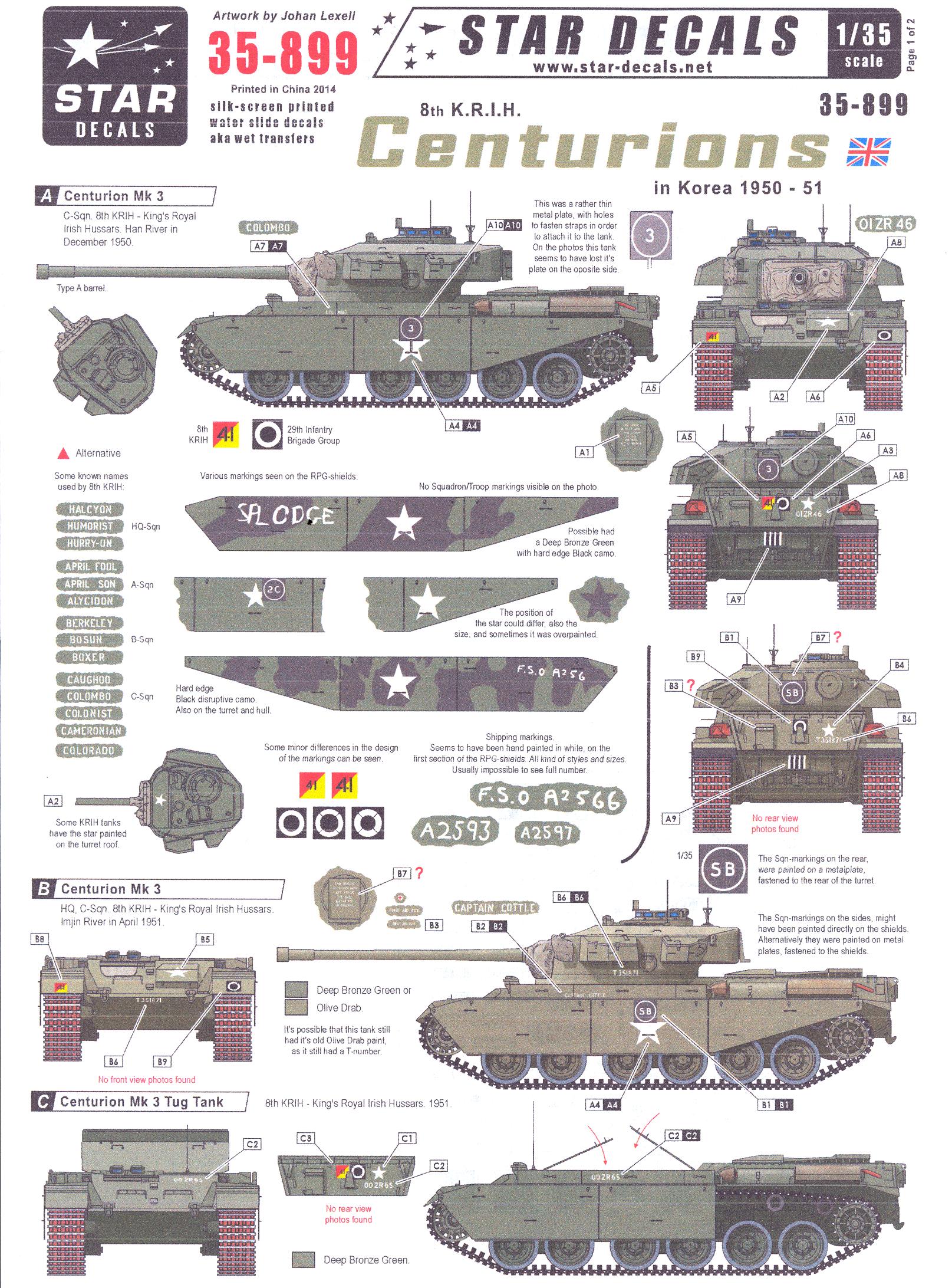 Star Decals 1/35 BRITISH CENTURION TANKS IN KOREA 1950-1951