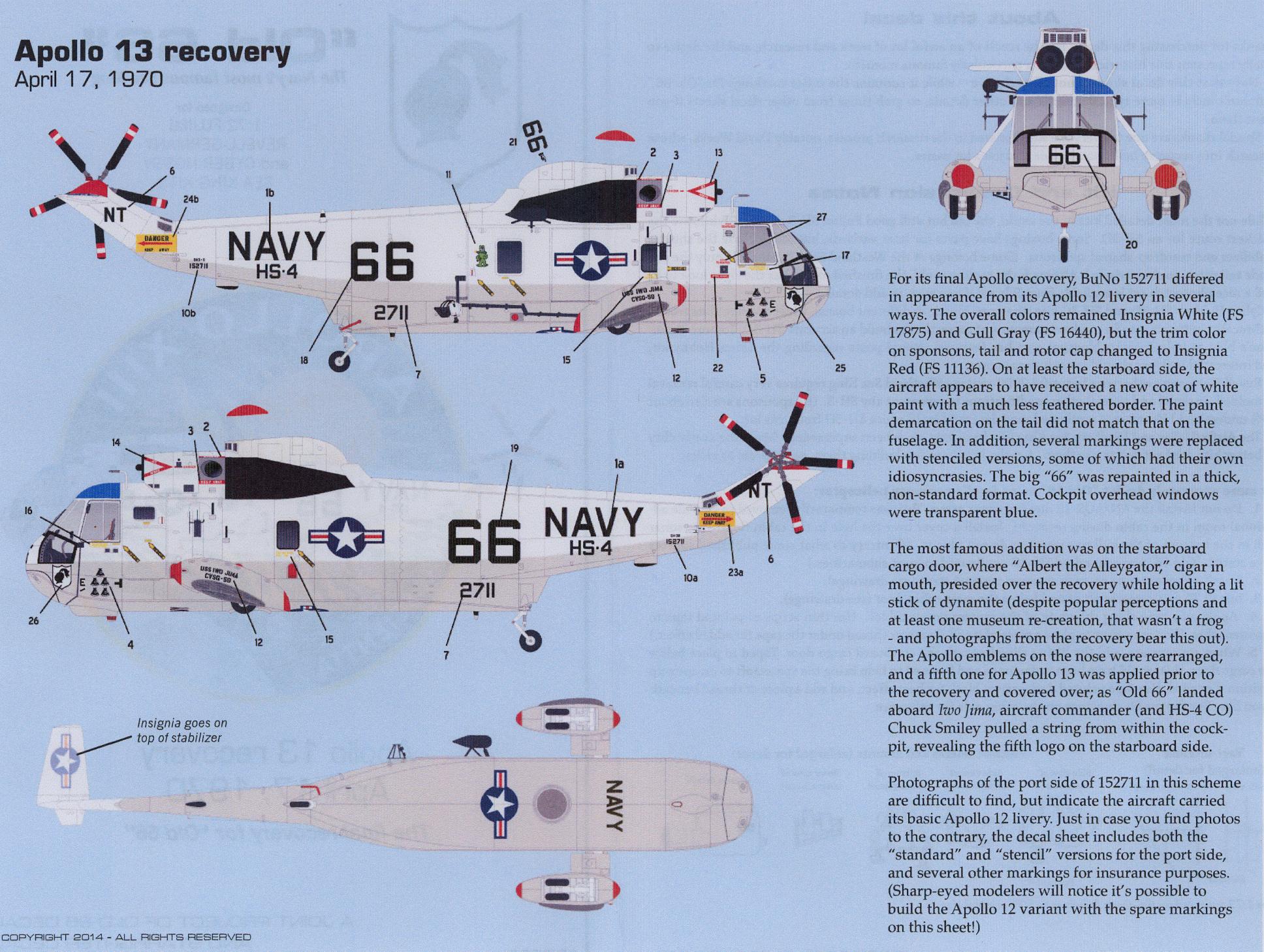 Starfighter Decals 1 72 SIKORSKY SEA KING OLD 66 Apollo 13 Recovery 