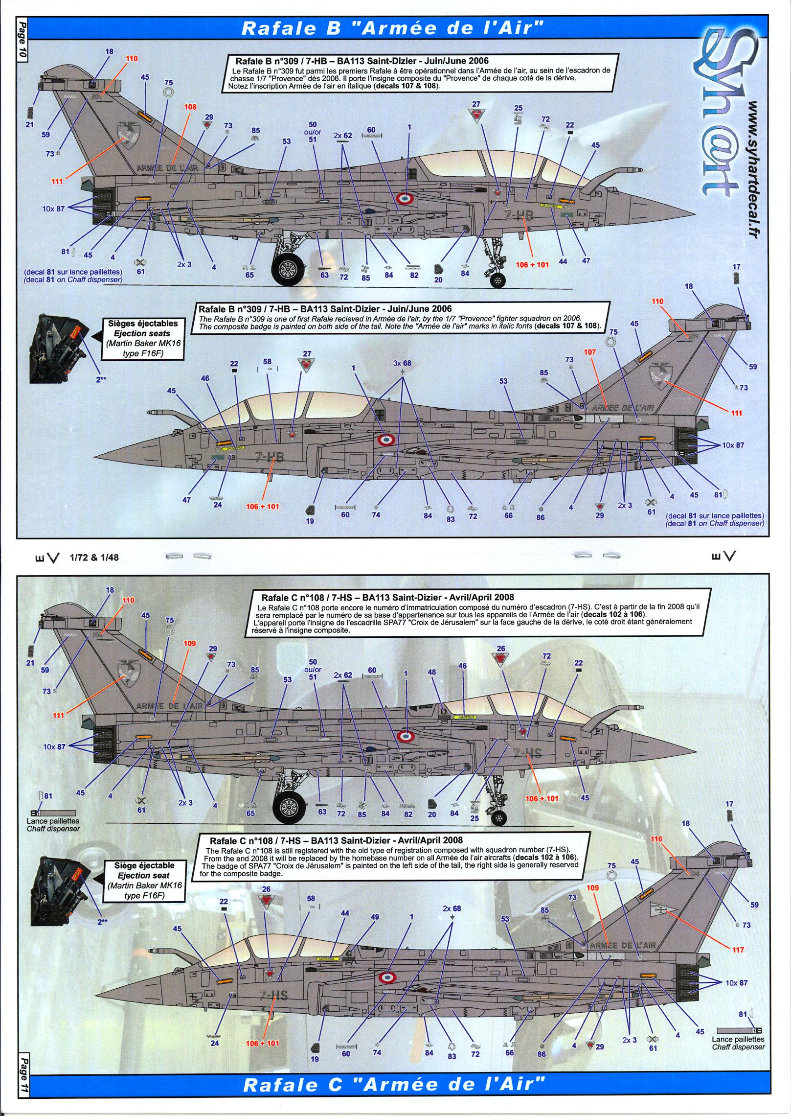 Syhart Decals 1/48 DASSAULT RAFALE French Air Force and Navy Standard ...