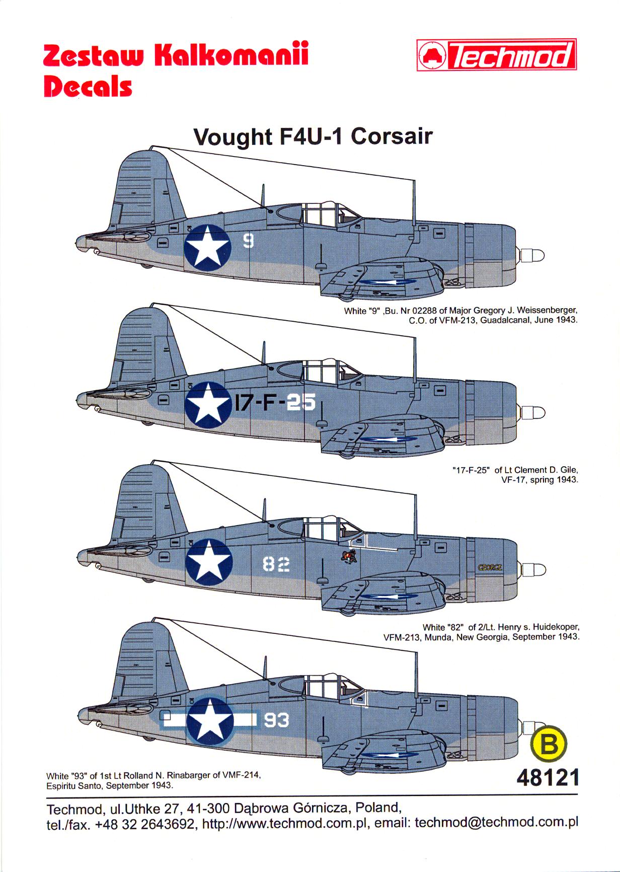 Techmod Decals 1/48 VOUGHT F4U-1 BIRDCAGE CORSAIR Fighter | eBay