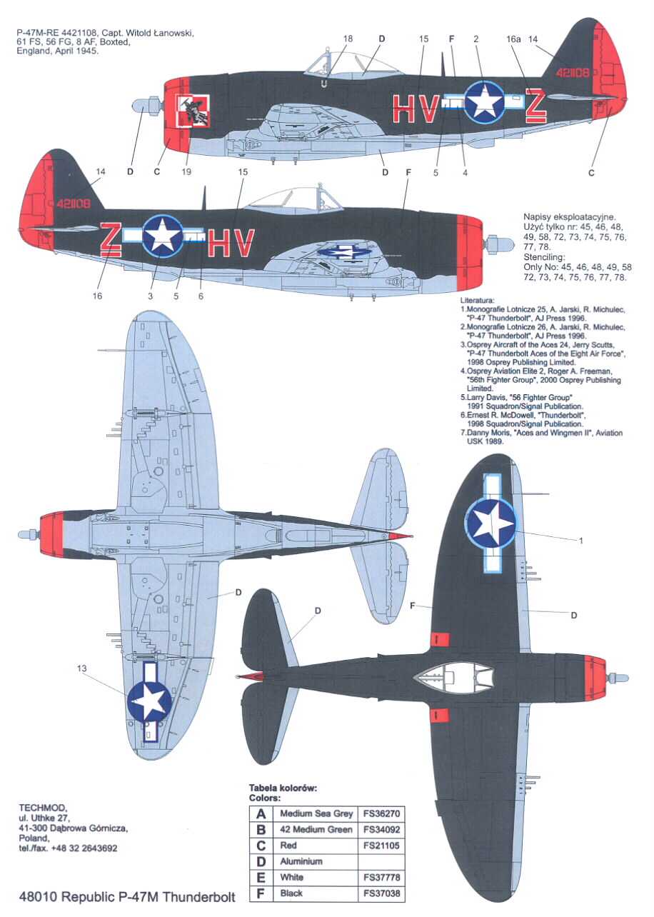 Techmod Decals 1/48 P 47M THUNDERBOLT Capt Lanowski  