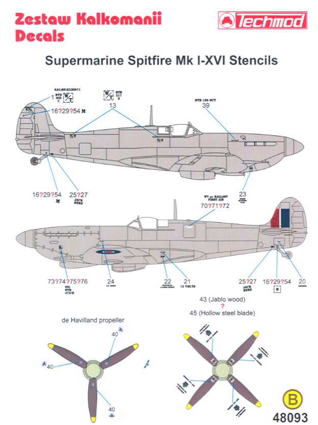 Techmod Decals 1/48 SUPERMARINE SPITFIRE STENCILS  