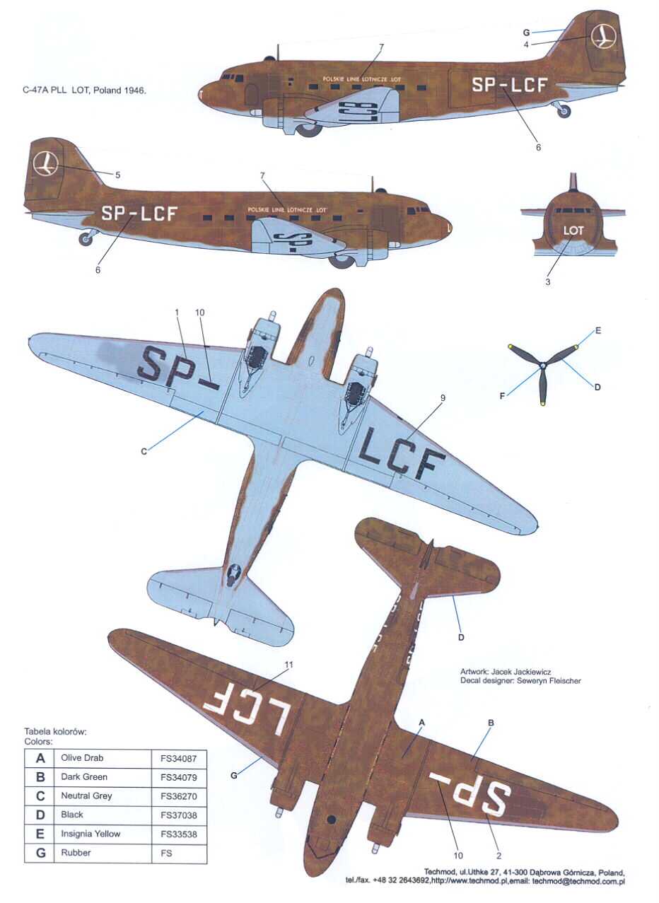 Techmod Decals 1/48 Polish C 47A SKYTRAIN LOT Airlines  