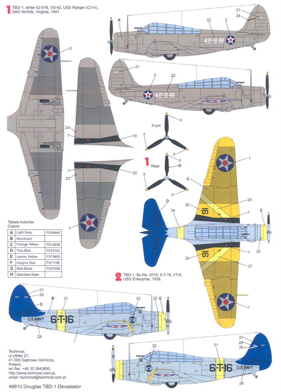 Techmod Decals 1/48 DOUGLAS TBD 1 DEVASTATOR w/Masks  