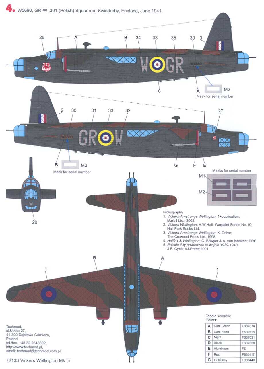 Techmod Decals 1/72 VICKERS WELLINGTON Mk Ic w/Masks  