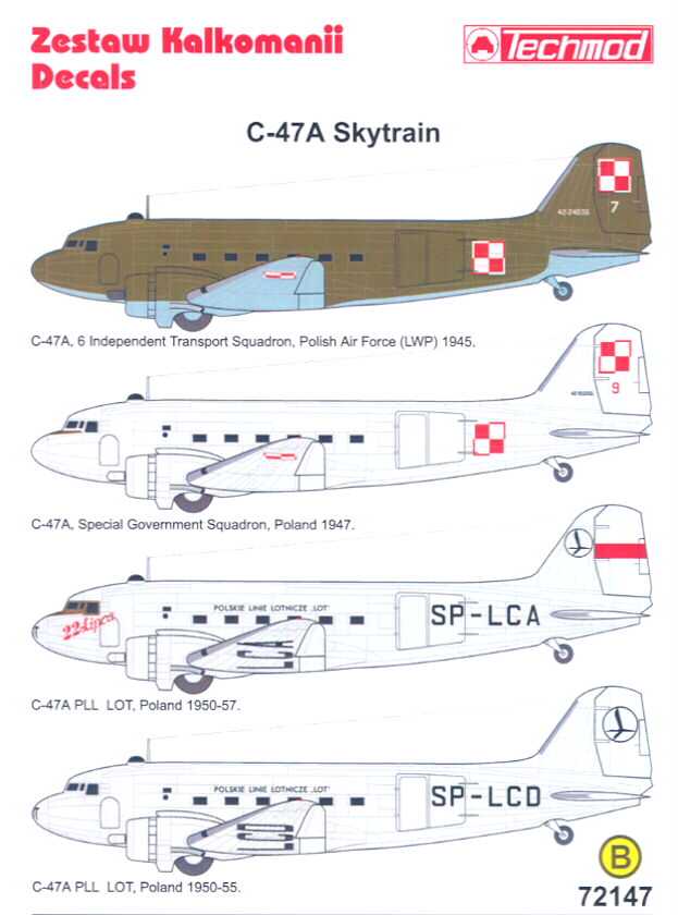 Techmod Decals 1 72 C 47A Skytrain Polish Air Force